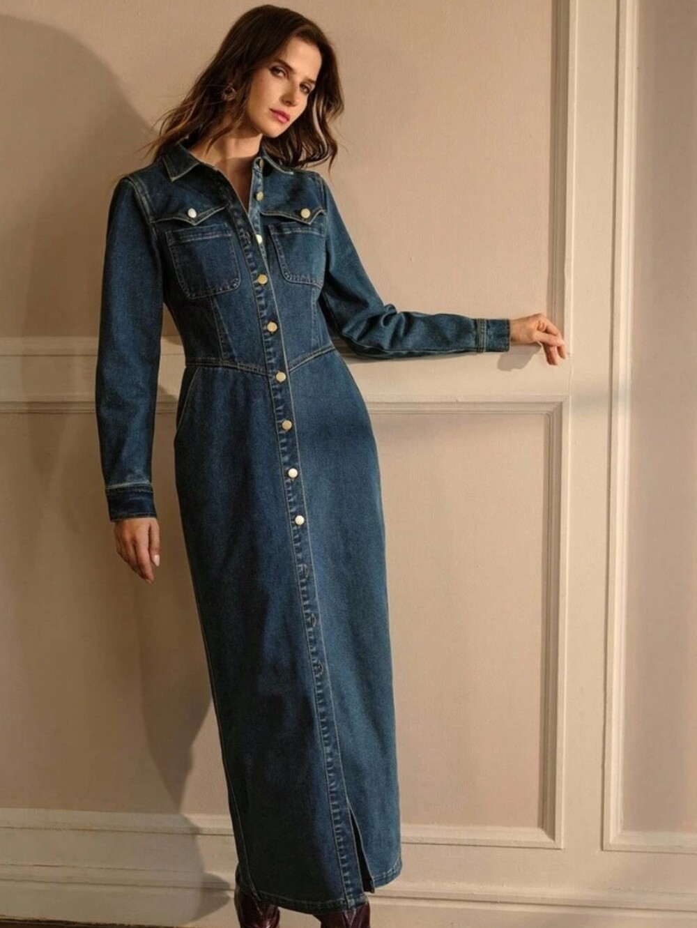 NWT Denim Button Down Maxi Dress